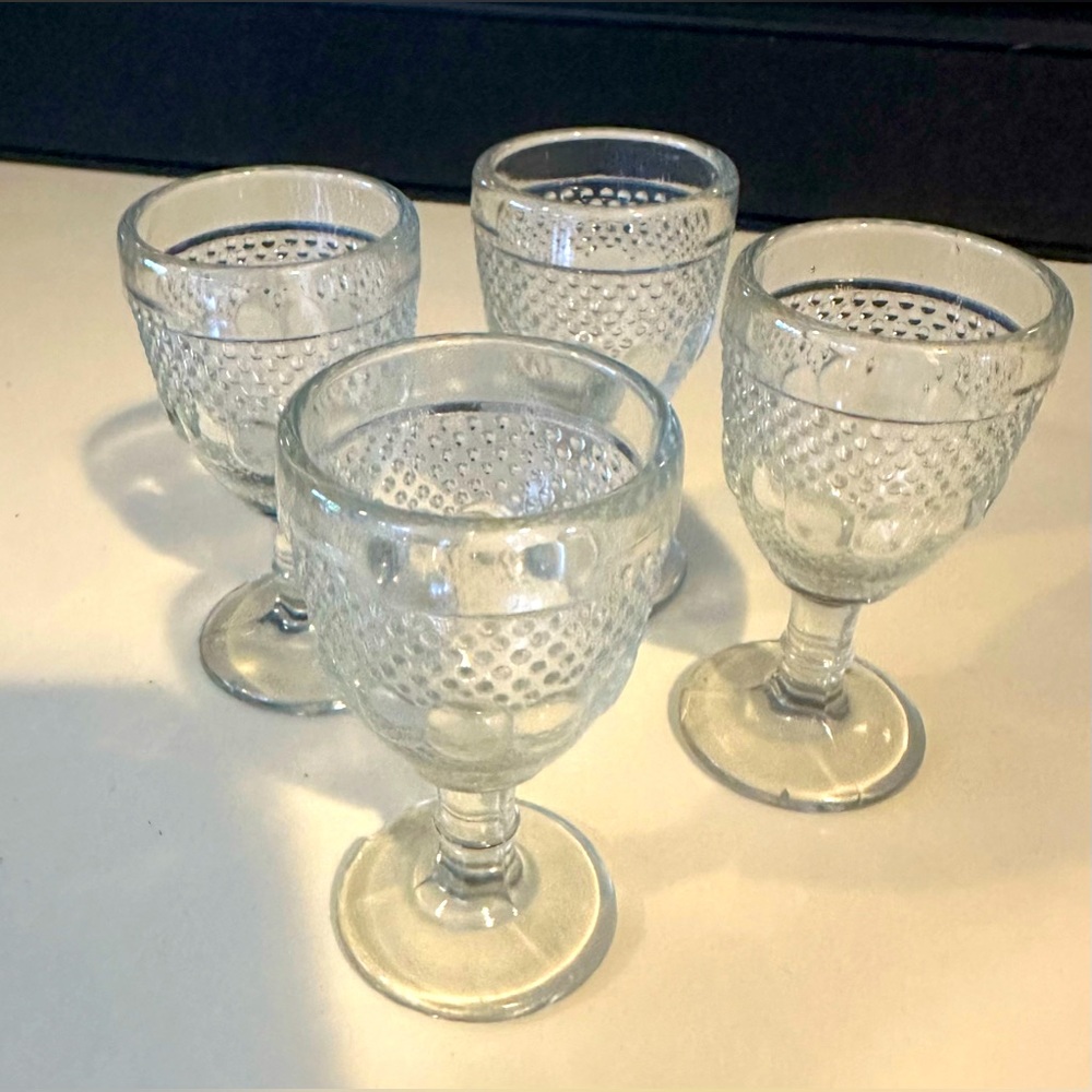 Vintage Indiana Glass Co 4 Dewdrop & Rain Drop Glasses Stemware Cordials Sherry